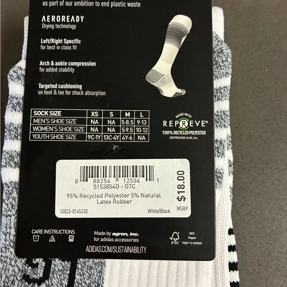 Adidas Men’s White & Black Soccer Team Speed Socks - Large New